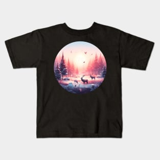 Low Poly Winter Forest in Pink Kids T-Shirt